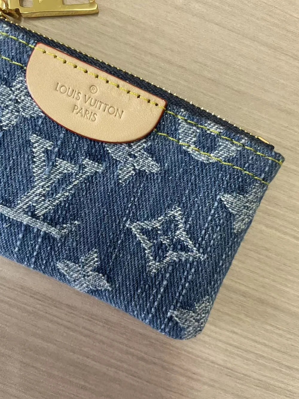 Louis Vuitton Blue Monogram Denim Key & Card Holder with Gold Chain